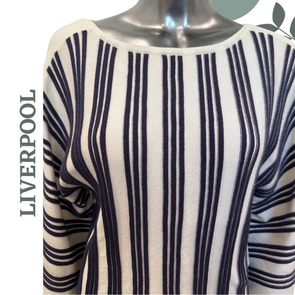 Liverpool Boatneck Sweater | Nautical Stripe Pullover | Navy Cream | Size XS - Picture 4 of 9